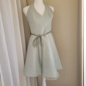 David's Bridal Light Green Fairy Formal Dress Halter Neck Waist Tie size 4